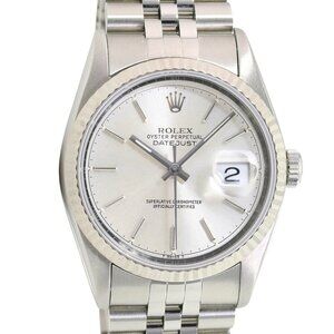 ROLEX DATEJUST SILVER INDEX ROMAN DIAL 18K WHITE GOLD FLUTED JUBILEE WATCH 16014